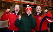 17 March 2018: Cuala supporters, from left, Evanne Tobin, Saoirse Bhreathlach and Aoife Ní Driscoil pictured during DAVY/ Cuala GAA pre-match activities ahead of the AIB GAA Hurling All-Ireland Senior Club Championship Final between Cuala and Na Piarsaigh. DAVY is proud to sponsor the Cuala Senior Hurling Team. The activities took place at Cuala GAA in Dalkey, Dublin. Photo by Sam Barnes/Sportsfile