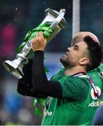 17 March 2018; Conor Murray of Ireland celebrates with the Six Nations trophy after the NatWest Six Nations Rugby Championship match between England and Ireland at Twickenham Stadium in London, England. Photo by Brendan Moran/Sportsfile