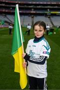 17 March 2018: AIB flagbearer Leanne Kate Costello, age 10, who won an AIB flag bearer competition to wave on Corofin sat the AIB Senior Football Club Championship Final between Corofin and Nemo Rangers at Croke Park on St. Patrick's Day. For exclusive content and behind the scenes action of the AIB GAA & Camogie Club Championships follow AIB GAA on Facebook, Twitter, Instagram and Snapchat and www.aib.ie/gaa. Photo by Stephen McCarthy/Sportsfile