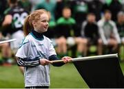 17 March 2018: AIB flagbearer Grace Bowler, age 11, who won an AIB flag bearer competition to wave on Nemo Rangers at the AIB Senior Football Club Championship Final between Corofin and Nemo Rangers at Croke Park on St. Patrick's Day. For exclusive content and behind the scenes action of the AIB GAA & Camogie Club Championships follow AIB GAA on Facebook, Twitter, Instagram and Snapchat and www.aib.ie/gaa. Photo by Stephen McCarthy/Sportsfile
