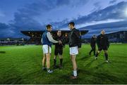17 March 2018; Kerry captain Fionn Fitzgerald and Kildare captain Eoin Doyle exchange a handshake in the company of referee David Coldrick prior to the Allianz Football League Division 1 Round 6 match between Kerry and Kildare at Austin Stack Park in Tralee, Co Kerry. Photo by Diarmuid Greene/Sportsfile