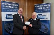 17 March 2018: Sean Murphy of Scotstown GAA, Monaghan, receives the tenth prize, All Ireland hurling premium package from Uachtarán Chumann Lúthchleas Gael John Horan during the presentation of prizes to the winners of the GAA National Club Draw at Croke Park in Dublin. Photo by Eóin Noonan/Sportsfile