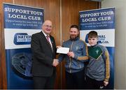 17 March 2018: Gerry Redmond and Ciaran Redmond, of Sean O'Mahony's GAA, Louth, receive the fourteenth prize, All Ireland hurling premium package from Uachtarán Chumann Lúthchleas Gael John Horan during the presentation of prizes to the winners of the GAA National Club Draw at Croke Park in Dublin. Photo by Eóin Noonan/Sportsfile