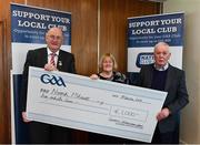 17 March 2018: Representatives of the Naomh Mhuire Convoy GAA Club, Donegal, Brendan Kelly and Carol Macken receiving their prize from Uachtarán Chumann Lúthchleas Gael John Horan during the presentation of prizes to the winners of the GAA National Club Draw at Croke Park in Dublin. Photo by Eóin Noonan/Sportsfile