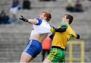 18 March 2018; Kieran Hughes of Monaghan in action against Caolan Ward of Donegal during the Allianz Football League Division 1 Round 6 match between Monaghan and Donegal at St. Tiernach's Park in Clones, Monaghan. Photo by Oliver McVeigh/Sportsfile