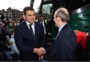 18 March 2018; CJ Stander of Ireland is greeted by Minister for Transport, Tourism and Sport, Shane Ross during the Ireland Rugby homecoming at the Shelbourne Hotel in Dublin. Photo by David Fitzgerald/Sportsfile