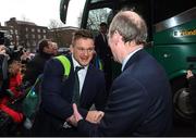 18 March 2018; Andrew Porter of Ireland is greeted by Minister for Transport, Tourism and Sport, Shane Ross, T.D, during the Ireland Rugby homecoming at the Shelbourne Hotel in Dublin. Photo by David Fitzgerald/Sportsfile