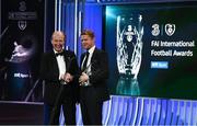 18 March 2018; Former Republic of Ireland international Damien Duff receives a Hall Of Fame award from Minister for Transport, Tourism and Sport, Shane Ross, T.D.during the 3 FAI International Awards at RTE Studios in Donnybrook, Dublin. Photo by Stephen McCarthy/Sportsfile