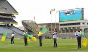 17 March 2018: AIB flagbearers who won an AIB flag bearer competition to wave on Nemo Rangers at the AIB Senior Football Club Championship Final between Corofin and Nemo Rangers at Croke Park on St. Patrick's Day. For exclusive content and behind the scenes action of the AIB GAA & Camogie Club Championships follow AIB GAA on Facebook, Twitter, Instagram and Snapchat and www.aib.ie/gaa. Photo by David Fitzgerald/Sportsfile