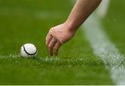 18 March 2018; A Cork player places the sliotar ahead of taking a sideline cut during the Allianz Hurling League Division 1 Relegation Play-Off match between Waterford and Cork at Páirc Uí Rinn in Cork. Photo by Eóin Noonan/Sportsfile