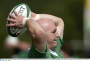 6 August 2003; Keith Wood goes through some lineout practice during an Irish rugby squad training session at Dubarry Park, Athlone, Co. Westmeath. Photo by Brendan Moran/Sportsfile