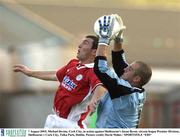 7 August 2003; Michael Devine, Cork City, in action against Shelbourne's Jason Byrne. eircom league Premier Division, Shelbourne v Cork City, Tolka Park, Dublin. Picture credit; David Maher / SPORTSFILE *EDI*