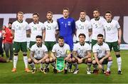 23 March 2018; The Republic of Ireland team, back row, from left to right, James McClean, Alan Browne, Conor Hourihane, Colin Doyle, Kevin Long, Shane Duffy and Declan Rice. Front row, from left to right, Sean Maguire, Seamus Coleman, Jeff Hendrick and Scott Hogan prior to the International Friendly match between Turkey and Republic of Ireland at Antalya Stadium in Antalya, Turkey. Photo by Stephen McCarthy/Sportsfile