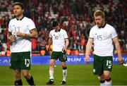 23 March 2018; Declan Rice and his Republic of Ireland team-mates Jeff Hendrick, left, and Daryl Horgan, right, following the International Friendly match between Turkey and Republic of Ireland at Antalya Stadium in Antalya, Turkey. Photo by Stephen McCarthy/Sportsfile