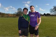 24 March 2018; David Gillick with Bryan Curry, Boyne AC, at the Oldbridge parkrun where Vhi hosted a special event to celebrate their partnership with parkrun Ireland. Vhi ambassador and Olympian David Gillick was on hand to lead the warm up for parkrun participants before completing the 5km free event. parkrunners enjoyed refreshments post event at the Vhi Relaxation Area where a physiotherapist took participants through a post event stretching routine. parkrun in partnership with Vhi support local communities in organising free, weekly, timed 5k runs every Saturday at 9.30am. To register for a parkrun near you visit www.parkrun.ie. Battle of the Boyne Visitor Centre, Co Meath. Photo by Piaras Ó Mídheach/Sportsfile