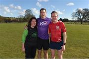 24 March 2018; David Gillick with Ruth Dunne and Séamus Rowe, from Drogheda and District AC, at the Oldbridge parkrun where Vhi hosted a special event to celebrate their partnership with parkrun Ireland. Vhi ambassador and Olympian David Gillick was on hand to lead the warm up for parkrun participants before completing the 5km free event. parkrunners enjoyed refreshments post event at the Vhi Relaxation Area where a physiotherapist took participants through a post event stretching routine. parkrun in partnership with Vhi support local communities in organising free, weekly, timed 5k runs every Saturday at 9.30am. To register for a parkrun near you visit www.parkrun.ie. Battle of the Boyne Visitor Centre, Co Meath. Photo by Piaras Ó Mídheach/Sportsfile
