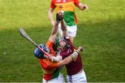 24 March 2018; Darragh Clinton of Westmeath in action against Eoin Nolan of Carlow during the Allianz Hurling League Division 2A Final match between Westmeath and Carlow at O'Moore Park in Portlaoise, Laois. Photo by Piaras Ó Mídheach/Sportsfile