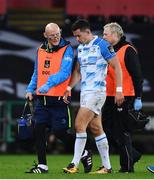 24 March 2018; Noel Reid of Leinster leaves the pitch following an injury, with Leinster team doctor Dr. Jim McShane during the Guinness PRO14 Round 18 match between Ospreys and Leinster at the Liberty Stadium in Swansea, Wales. Photo by Ramsey Cardy/Sportsfile