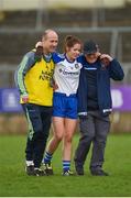 25 March 2018; Hazel Kingham of Monaghan is helped off the pitch due to injury during the Lidl Ladies Football National League Division 1 Round 6 match between Monaghan and Westmeath at St Tiernach's Park in Clones, Monaghan. Photo by Philip Fitzpatrick/Sportsfile