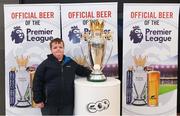 27 March 2018; Jamie McDonald from Dun Laoghaire, Dublin, with the Premier League trophy during the Carling Ireland Premier League Retail Trophy Tour in Tesco Bloomfield Shopping Centre, Dun Laoghaire, Co Dublin. Photo by Eóin Noonan/Sportsfile