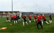 30 March 2018; Derry City players warm up prior to the SSE Airtricity League Premier Division match between Derry City and St Patrick's Athletic at the Brandywell Stadium in Derry. Photo by Oliver McVeigh/Sportsfile