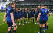 1 April 2018; The Leinster team huddle following the European Rugby Champions Cup quarter-final match between Leinster and Saracens at the Aviva Stadium in Dublin. Photo by Ramsey Cardy/Sportsfile