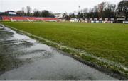 2 April 2018; A general view of surface water at the side of the pitch after the EA SPORTS Cup Second Round match between St Patrick's Athletic and Dundalk was called off at Richmond Park in Dublin. Photo by Tom Beary/Sportsfile