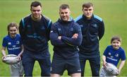 4 April 2018; Leinster players, Sean O'Brien, centre, James Ryan, left, and Garry Ringrose pictured with De La Salle Palmerstown RFC kids Ava Boland, age 10, left, and Nick Boland, age 7, at the 2018 Bank of Ireland Leinster Rugby Summer Camp Launch held in De La Salle Palmerston RFC in Dublin. For further details please see: leinsterrugby.ie/camps. Photo by David Fitzgerald/Sportsfile