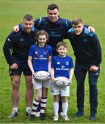 4 April 2018; Leinster players, Sean O'Brien, left, James Ryan and Garry Ringrose pictured with De La Salle Palmerstown RFC kids Ava Boland, age 10, left, and Nick Boland, age 7, at the 2018 Bank of Ireland Leinster Rugby Summer Camp Launch held in De La Salle Palmerston RFC in Dublin. For further details please see: leinsterrugby.ie/camps. Photo by David Fitzgerald/Sportsfile
