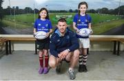 4 April 2018; Leinster player Sean O'Brien pictured with Francesca Kerr, age 7, left, and Ava Boland, age 10, from De La Salle Palmerstown RFC at the 2018 Bank of Ireland Leinster Rugby Summer Camp Launch held in De La Salle Palmerston RFC in Dublin. For further details please see: leinsterrugby.ie/camps. Photo by David Fitzgerald/Sportsfile