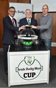 4 April 2018; David Vaz, Circulation Manager, Irish Daily Mail, FAI President Tony Fitzgerald, and Dundalk goalkeeper Gary Rogers pictured prior to the Irish Daily Mail FAI Cup draw at the FAI HQ in Abbotstown, Dublin. Photo by Seb Daly/Sportsfile