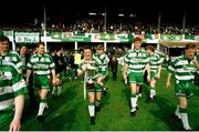 3 April 1994; Stephen Geoghan of Shamrock Rovers with the trophy after the Bord Gáis National League match between Shamrock Rovers and Cork City at the RDS in Dublin. Photo by Sportsfile.