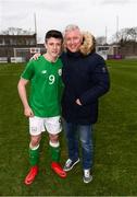 5 April 2018; Calum Kavanagh of Republic of Ireland with his father and former Republic of Ireland international Graham Kavanagh following the U15 International Friendly match between Republic of Ireland and Czech Republic at St Kevin's Boys FC, in Whitehall, Dublin. Photo by Stephen McCarthy/Sportsfile