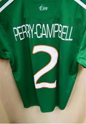 6 April 2018; The jersey assigned to Sophie Perry-Campbell of Republic of Ireland hangs in the dressing room prior to the 2019 FIFA Women's World Cup Qualifier match between Republic of Ireland and Slovakia at Tallaght Stadium in Tallaght, Dublin. Photo by Stephen McCarthy/Sportsfile