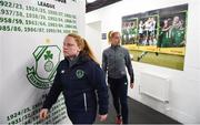 6 April 2018; Amber Barrett, left, and Megan Connolly of Republic of Ireland prior to the 2019 FIFA Women's World Cup Qualifier match between Republic of Ireland and Slovakia at Tallaght Stadium in Tallaght, Dublin. Photo by Stephen McCarthy/Sportsfile