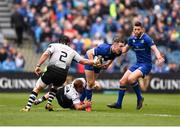 7 April 2018; Rory O'Loughlin of Leinster is tackled by Giulio Bisegni, centre, and Oliviero Fabiani of Zebre  during the Guinness PRO14 Round 19 match between Leinster and Zebre at the RDS Arena in Dublin. Photo by Sam Barnes/Sportsfile