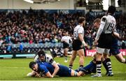7 April 2018; Max Deegan of Leinster scores his side's third try during the Guinness PRO14 Round 19 match between Leinster and Zebre at the RDS Arena in Dublin. Photo by Sam Barnes/Sportsfile