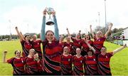 8 April 2018; NM Falcons captain Kate Tynan lifts the cup following the Womens Division 4 League Final match between Portlaoise RFC and NM Falcons at Naas RFC in Naas, Co. Kildare. Photo by Ramsey Cardy/Sportsfile