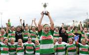 8 April 2018; Balbriggan RFC captain Olivia Devine lifts the cup following the Womens Division 3 League Final match between Balbriggan RFC and Navan RFC at Naas RFC in Naas, Co. Kildare. Photo by Ramsey Cardy/Sportsfile