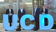 13 April 2018; Leinster players, from left to right, Josh van der Flier, Dan Leavy, James Ryan and Garry Ringrose in attendance during the UCD RFC Annual Dinner 2018 at UCD O’Reilly Hall in Belfield. Photo by Matt Browne/Sportsfile