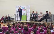 18 April 2018; Minister of State for Tourism and Sport T.D, Brendan Griffin speaking to pupils at the Daily Mile launch at St. Brigid’s National School in Castleknock, Dublin. Photo by Matt Browne/Sportsfile