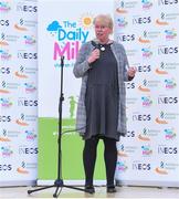 18 April 2018; Elaine Wyllie, founder of The Daily Mile, speaking at the Daily Mile launch at St. Brigid’s National School in Castleknock, Dublin. Photo by Matt Browne/Sportsfile