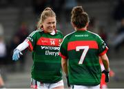 22 April 2018; Sarah Rowe, left, and Doireann Hughes of Mayo following their victory in the Lidl Ladies Football National League Division 1 semi-final match between Cork and Mayo at St Brendan's Park in Birr, Offaly. Photo by Ramsey Cardy/Sportsfile