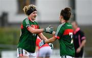 22 April 2018; Fiona McHale, left, and Doireann Hughes of Mayo following their victory in the Lidl Ladies Football National League Division 1 semi-final match between Cork and Mayo at St Brendan's Park in Birr, Offaly. Photo by Ramsey Cardy/Sportsfile