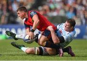 22 April 2018; Ian Keatley of Munster is tackled by Donnacha Ryan of Racing 92 during the European Rugby Champions Cup semi-final match between Racing 92 and Munster Rugby at the Stade Chaban-Delmas in Bordeaux, France. Photo by Brendan Moran/Sportsfile