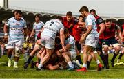 22 April 2018; Rhys Marshall of Munster scores his side's second try despite the efforts of Camille Chat, left, and Marc Andreu of Racing 92 during the European Rugby Champions Cup semi-final match between Racing 92 and Munster Rugby at the Stade Chaban-Delmas in Bordeaux, France. Photo by Diarmuid Greene/Sportsfile