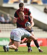 22 April 2018; Keith Earls of Munster, supported by Jack O’Donoghue, is tackled by Camille Chat of Racing 92 during the European Rugby Champions Cup semi-final match between Racing 92 and Munster Rugby at the Stade Chaban-Delmas in Bordeaux, France. Photo by Diarmuid Greene/Sportsfile