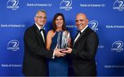24 April 2018; Nora Stapleton is presented with the Energia Women’s Rugby award by Gary Ryan, MD of Energia, left, and President of Leinster Rugby Niall Rynne. The Awards, taking place at the InterContinental Dublin and MC’d by Darragh Maloney, were a celebration of the 2017/18 Leinster Rugby season to date and over the course of the evening Leinster Rugby acknowledged the contributions of retirees Isa Nacewa, Richardt Strauss and Jamie Heaslip as well as presenting Leinster Rugby caps to departees Jordi Murphy, Cathal Marsh and Peadar Timmins. Former Leinster and Ireland player Paul McNaughton was inducted into the Guinness Hall of Fame. Some of the other Award winners on the night included; Blackrock College (Deep River Rock School of the Year), Hugh Woodhouse, Mullingar RFC (Beauchamps Contribution to Leinster Rugby Award), MU Barnhall RFC (CityJet Senior Club of the Year), Gorey Community School (Irish Independent Development School of the Year Award), Wicklow RFC (Bank of Ireland Junior Club of the Year) and Nora Stapleton (Energia Women’s Rugby Award). Photo by Brendan Moran/Sportsfile