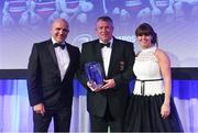 24 April 2018; Brendan Nicholson, President, Wicklow RFC, accepts the award on behalf of Wicklow RFC for the Bank of Ireland Junior Club of the Year award, presented by Sharon Woods, Bank of Ireland, and Leinster Rugby president Niall Rynne. The Awards, taking place at the InterContinental Dublin and MC’d by Darragh Maloney, were a celebration of the 2017/18 Leinster Rugby season to date and over the course of the evening Leinster Rugby acknowledged the contributions of retirees Isa Nacewa, Richardt Strauss and Jamie Heaslip as well as presenting Leinster Rugby caps to departees Jordi Murphy, Cathal Marsh and Peadar Timmins. Former Leinster and Ireland player Paul McNaughton was inducted into the Guinness Hall of Fame. Some of the other Award winners on the night included; Blackrock College (Deep River Rock School of the Year), Hugh Woodhouse, Mullingar RFC (Beauchamps Contribution to Leinster Rugby Award), MU Barnhall RFC (CityJet Senior Club of the Year), Gorey Community School (Irish Independent Development School of the Year Award), Wicklow RFC (Bank of Ireland Junior Club of the Year) and Nora Stapleton (Energia Women’s Rugby Award). Photo by Ramsey Cardy/Sportsfile