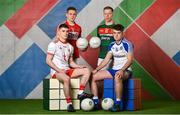 25 April 2018; U20’s players, from left, Conor Shields of Tyrone, Liam O’Donovan of Cork, Ryan O’ Donoghue of Mayo and Fergal Hanratty of Monaghan at the launch of the EirGrid GAA Football U20 All-Ireland Championship. EirGrid, the state-owned company that manages and develops Ireland's electricity grid, enters its first year of sponsoring this competition after being title sponsor of the EirGrid GAA U21 Football Championship since 2015. #EirGridGAA . Photo by Brendan Moran/Sportsfile